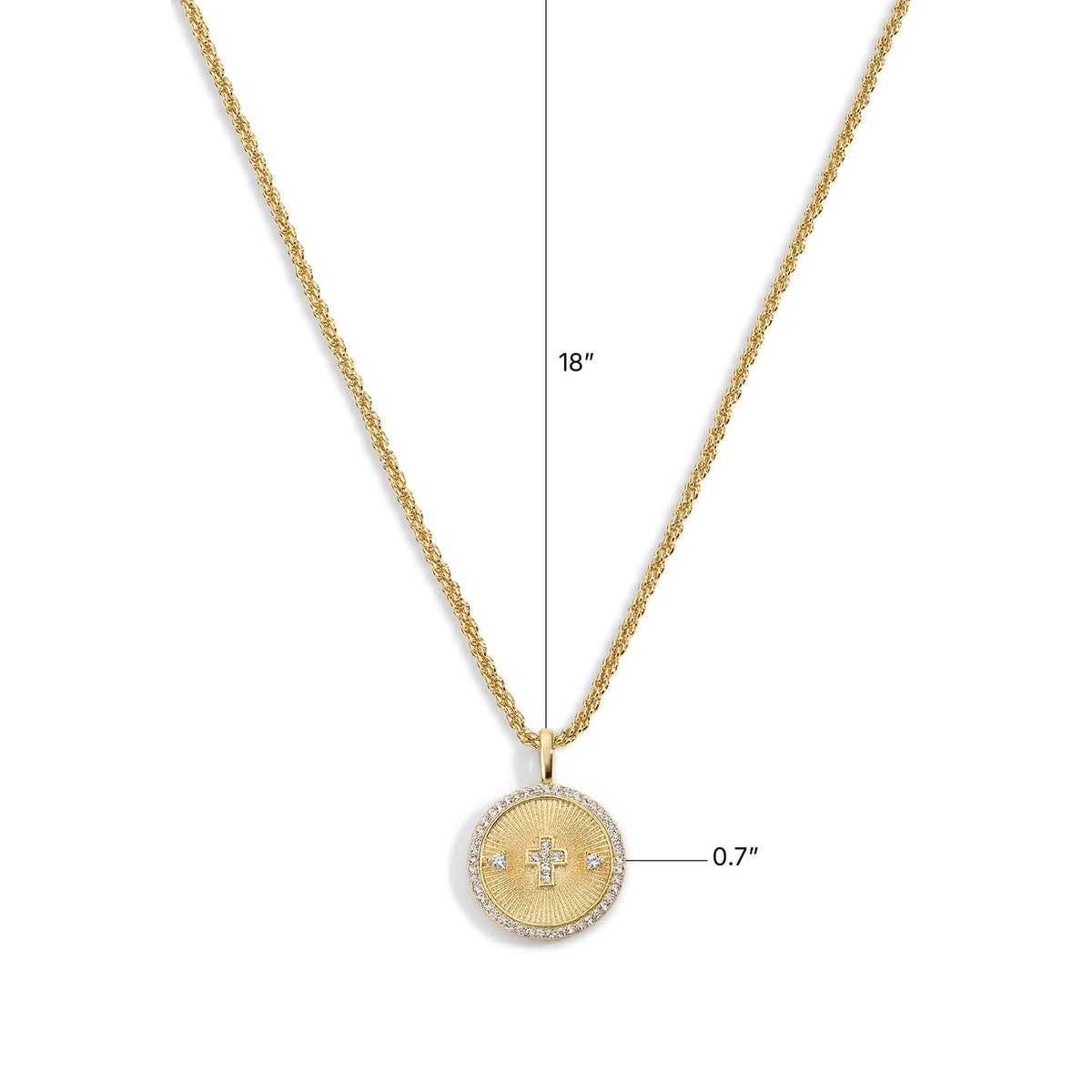 Electric Picks Guardian Necklace, Gold Cross Necklace for Women, Rope Chain – full view, size Medium
