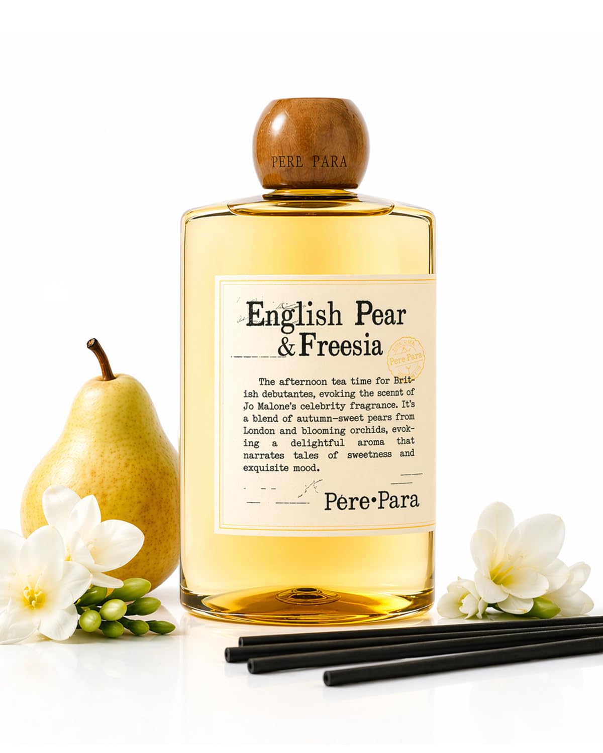 Pere Para Luxury Hotel Scent Reed Diffuser Rifill 400ml (13.53oz) with 6 Reed Sticks | English Pear & Freesia Scent | Ho