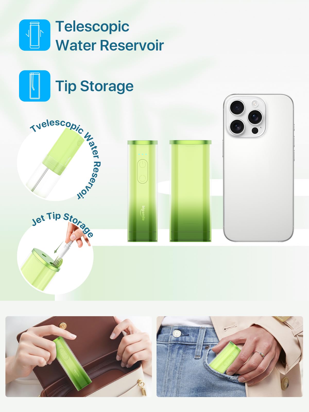 Mini Compact Water Flosser Portable Cordless Dental Pick - bigsmile Official Imagery - 4