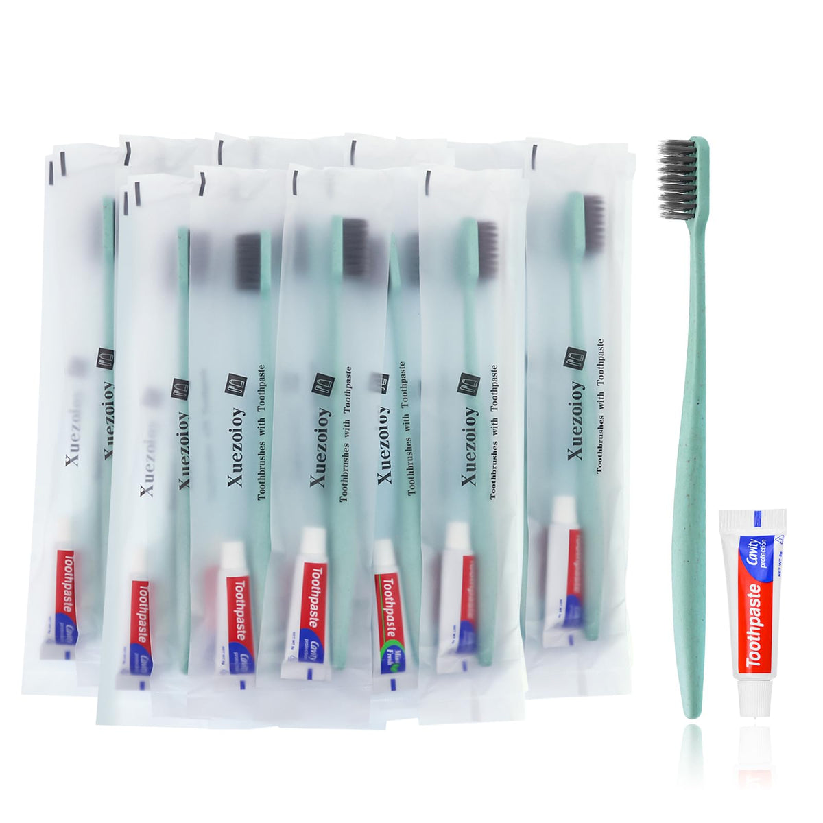 Disposable Toothbrushes with Toothpaste 30 Pack Green - Xuezoioy Official Imagery - 1