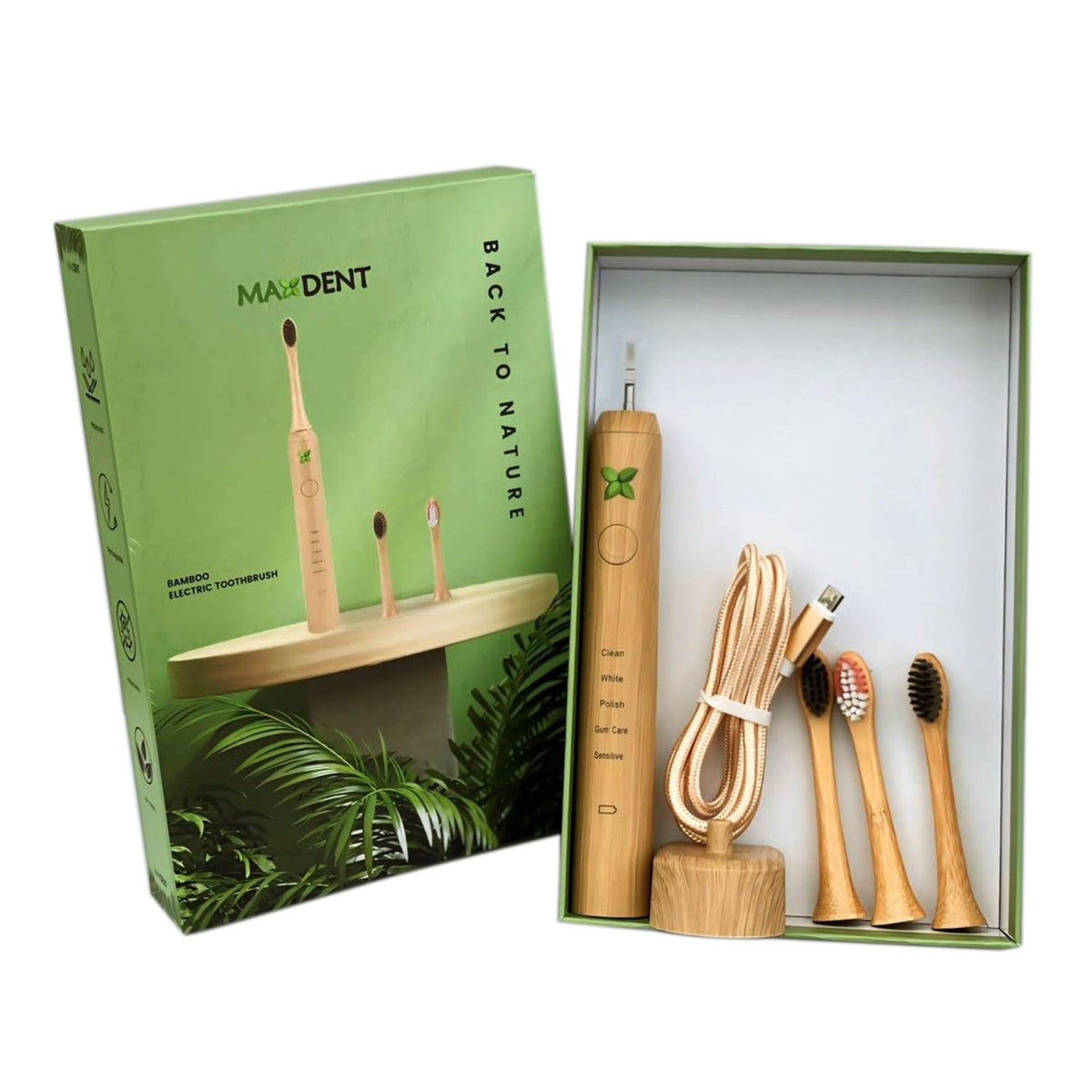 Maxdent Rechargeable Electric Toothbrush, Soft Bristle Adult Oral Care with 3 Bamboo Replacement Heads, Electric Toothbr