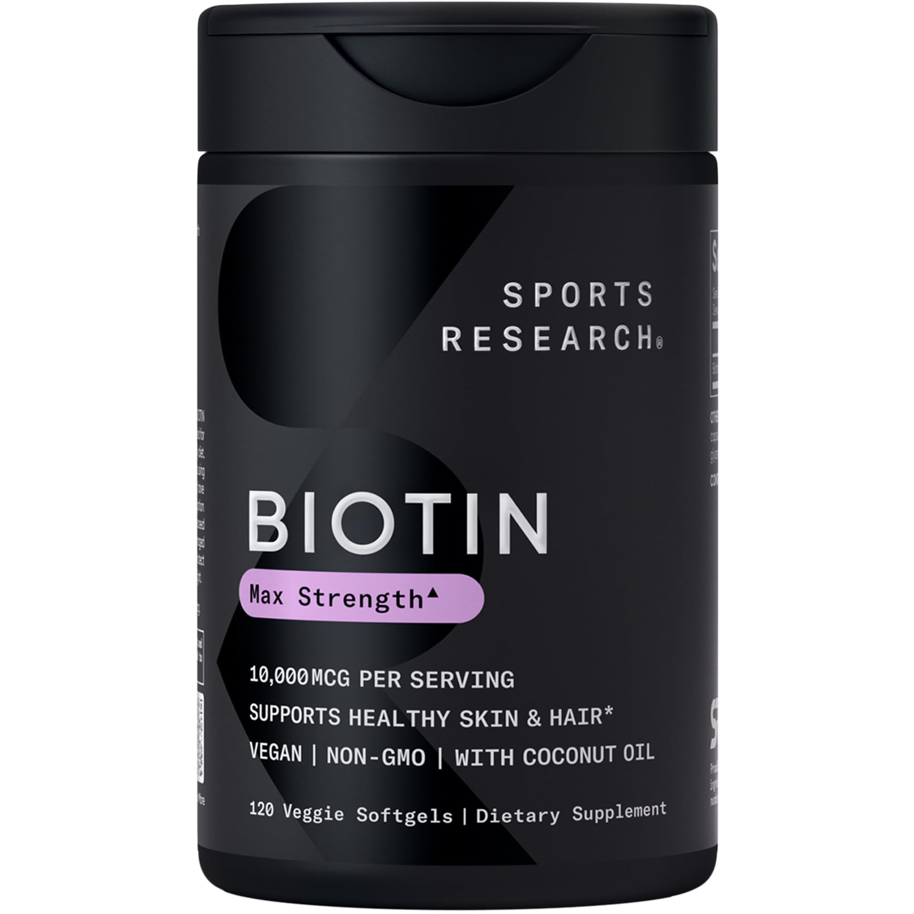 Sports Research® Biotin 10,000mcg w/Coconut Oil, 120 Count Plantgels™