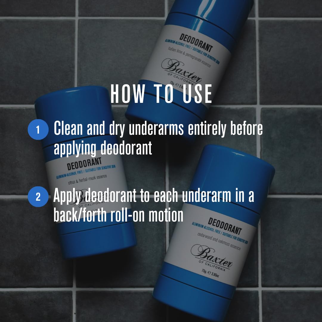 Baxter of California aluminum-free deodorant stick with cedarwood and oakmoss scent, 2.65 oz, natural body deodorant for men