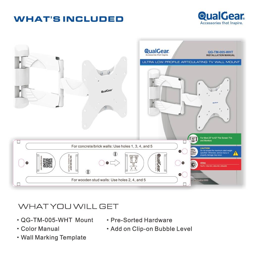 QualGear UL Listed Low Profile Full Motion TV Wall Mount for 23-42 Inch TVs – close-up detail