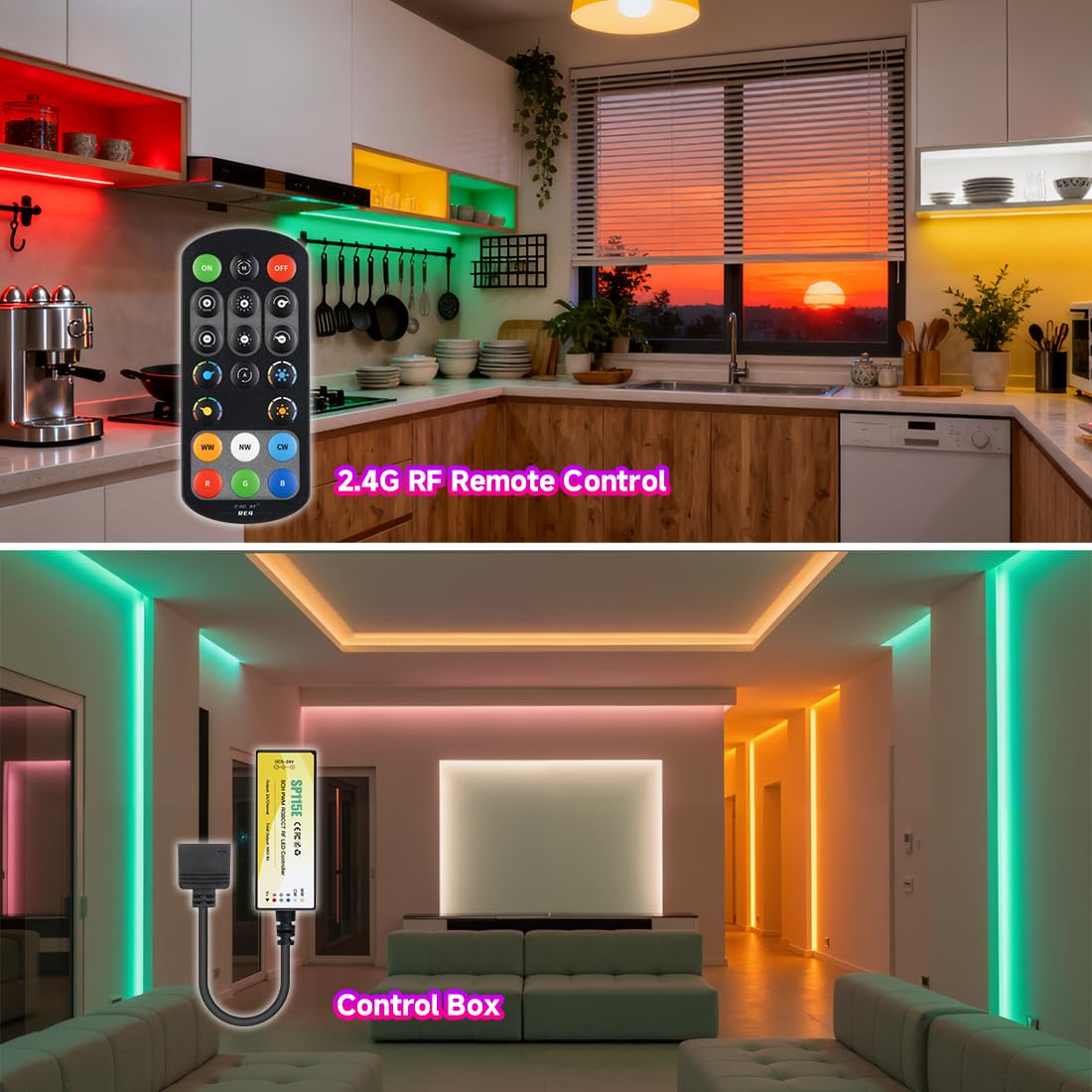 BTF-LIGHTING 9.8FT RGBCCT COB LED Strip Light Kit, DC24V Color Changing – packaging and label