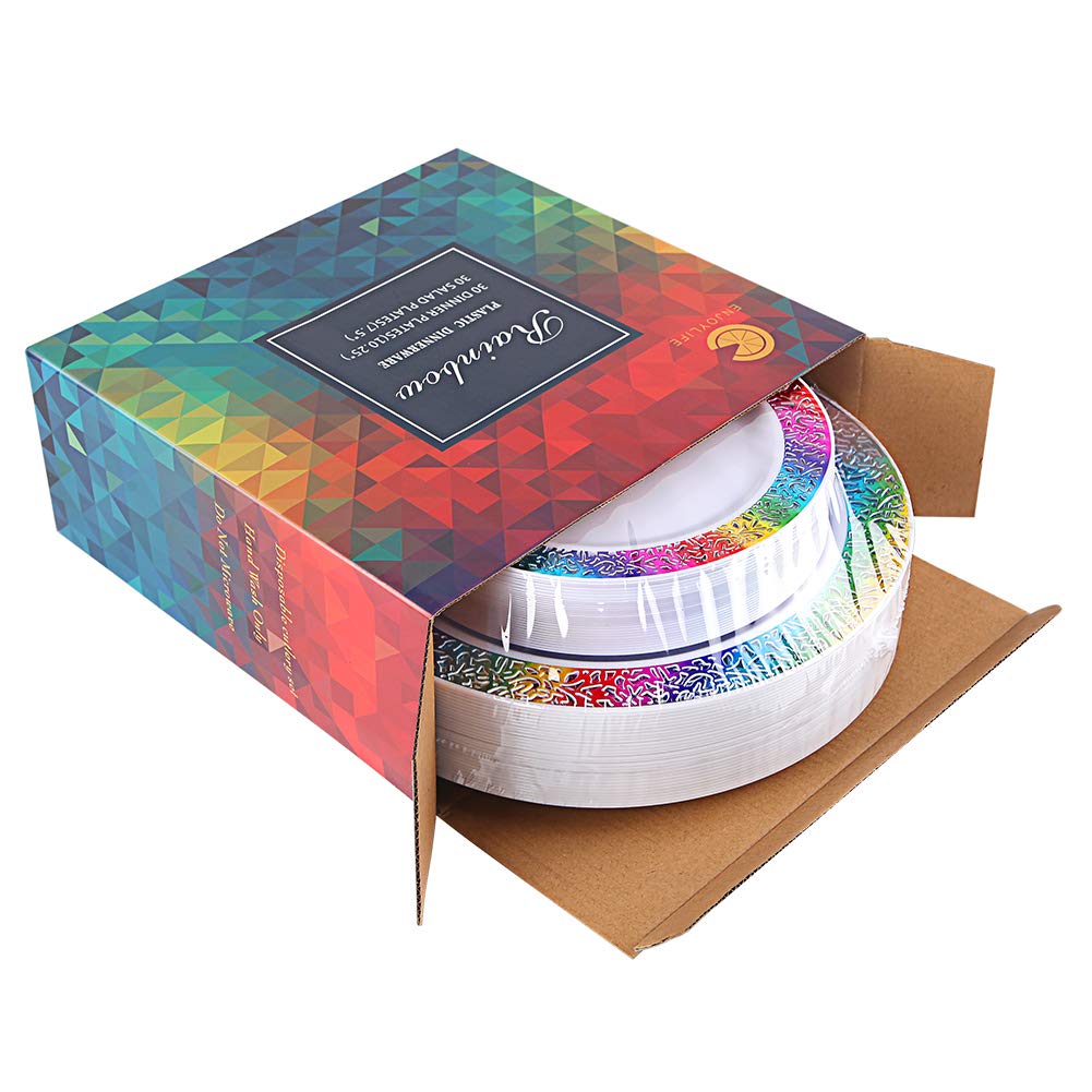 supernal Rainbow Plastic Plates | Disposable Party Dinnerware Set – alternate angle