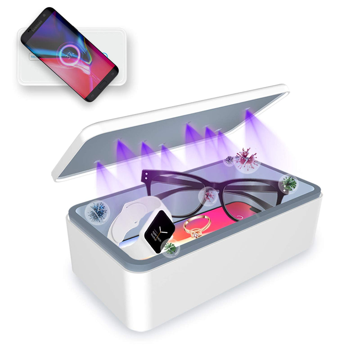 Cahot UV light Sanitizer Box, phone sanitizer with wireless charging, ultra-powerful 8 UV-C Sterilizer machine for Phone