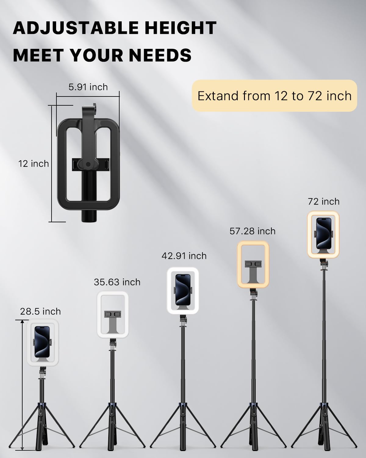 M MYBAT PRO Selfie Ring Light with 72" Tripod Stand - Extendable Selfie Stick with Light for Phone, Live Streaming, 