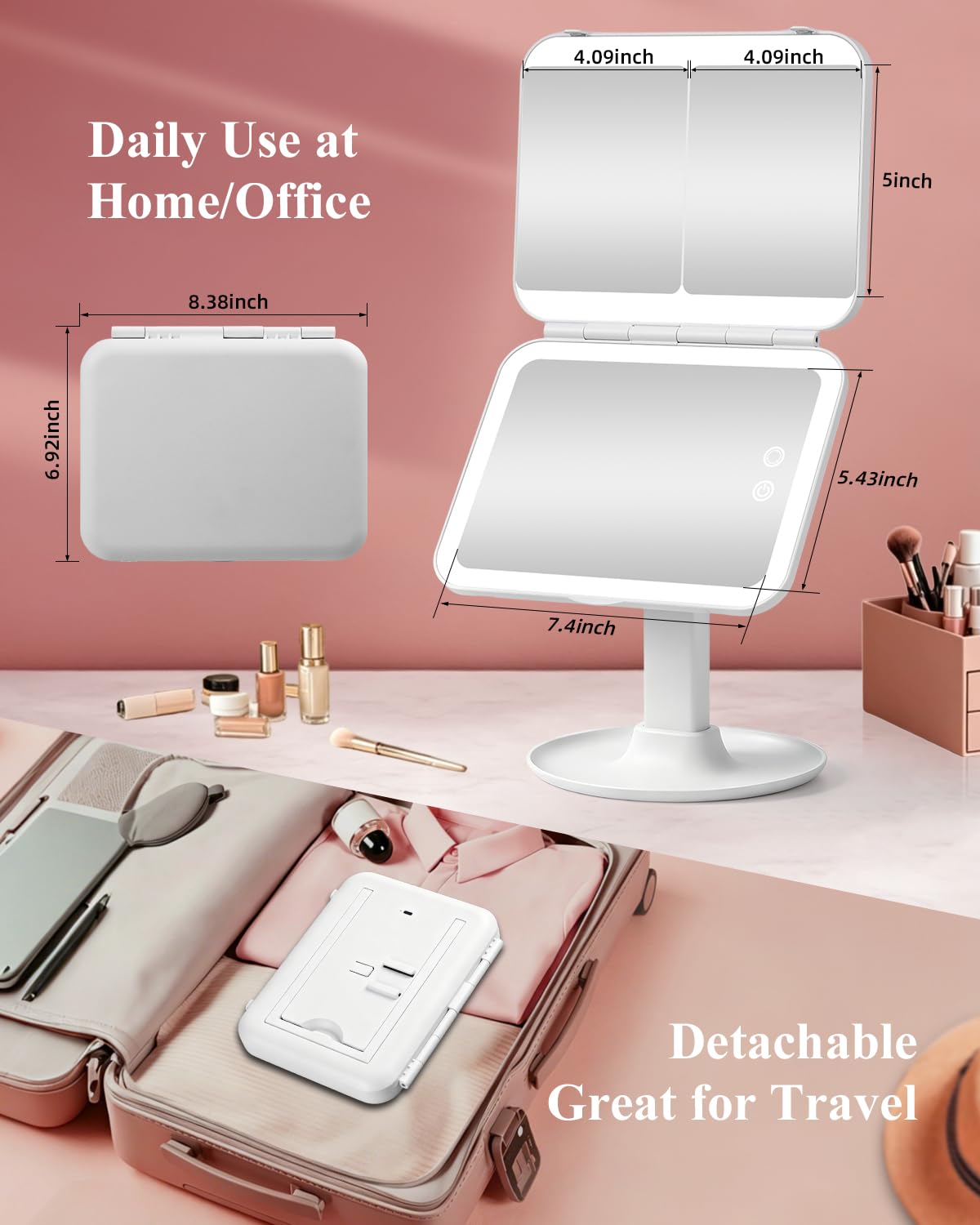 CC Mirrors Vanity Makeup Mirror with Lights, Large Lighted 10X & 40X Magnifying Mirror