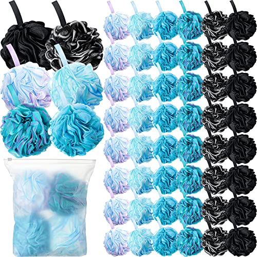 Shellwei 48 Pack Bath Sponge Shower Loofahs Bulk Pack 50g Soft Net Body Scrubber Shower Pouf Sponge Ball Body Mesh Pouf 