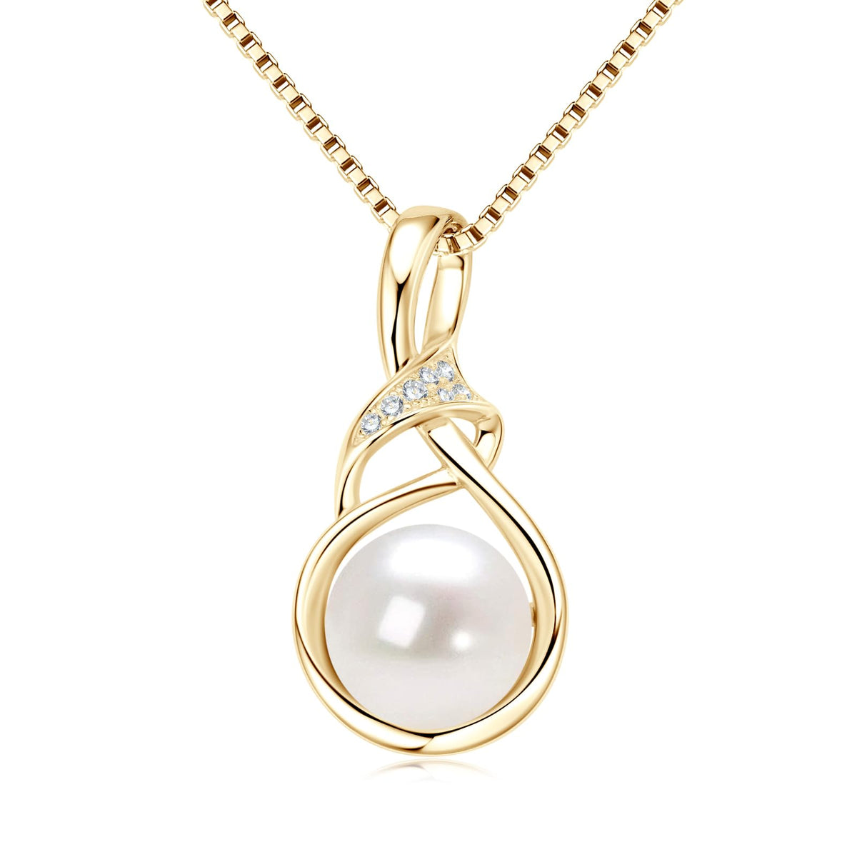 DENGGUANG Infinity Freshwater Pearl Pendant Necklace for Women – Gold