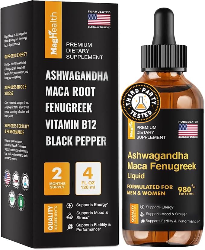 Maca Root Liquid Drops with Ashwagandha and Fenugreek — Organic - Product Imagery