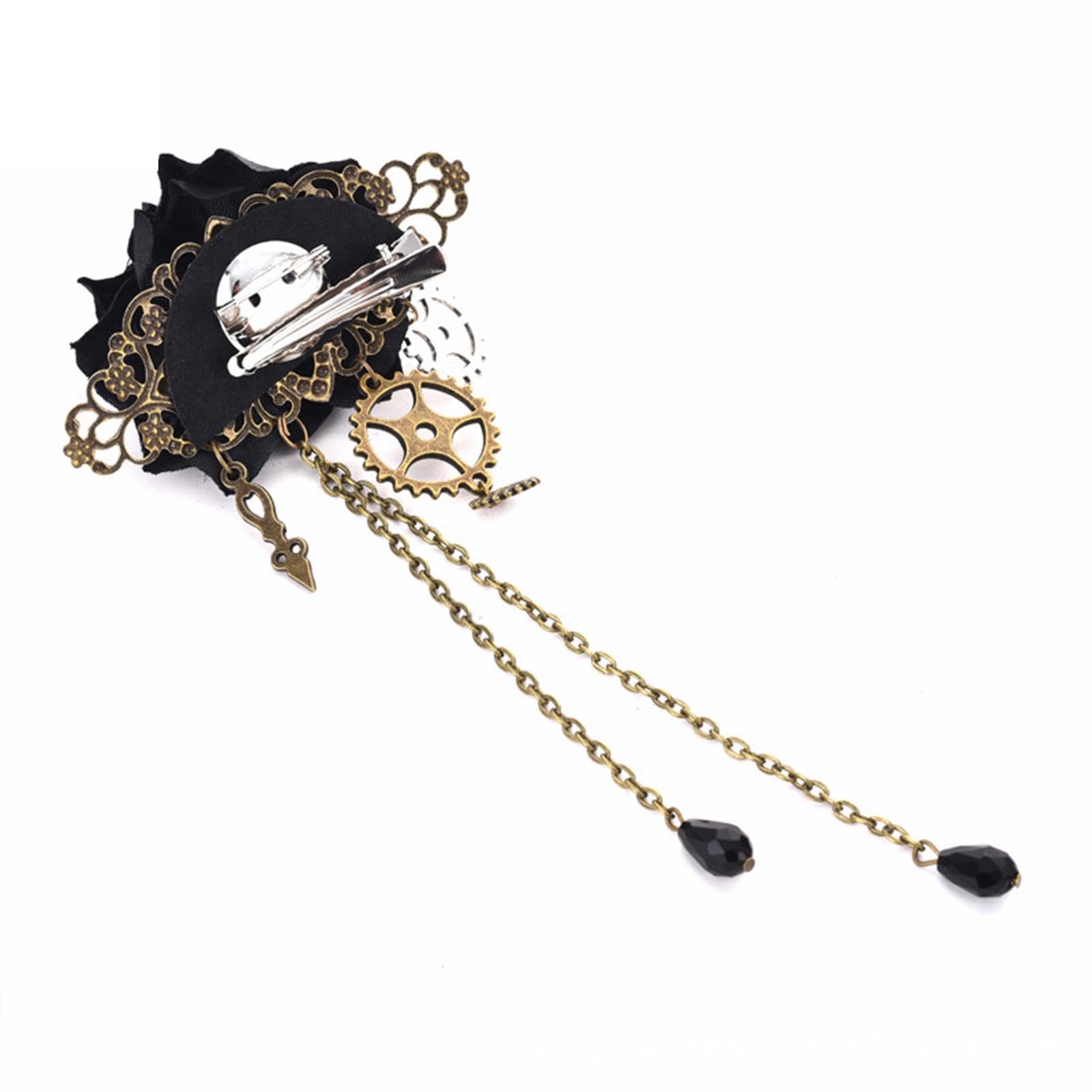Tassel Chain Rose Hair Clip Brooch
