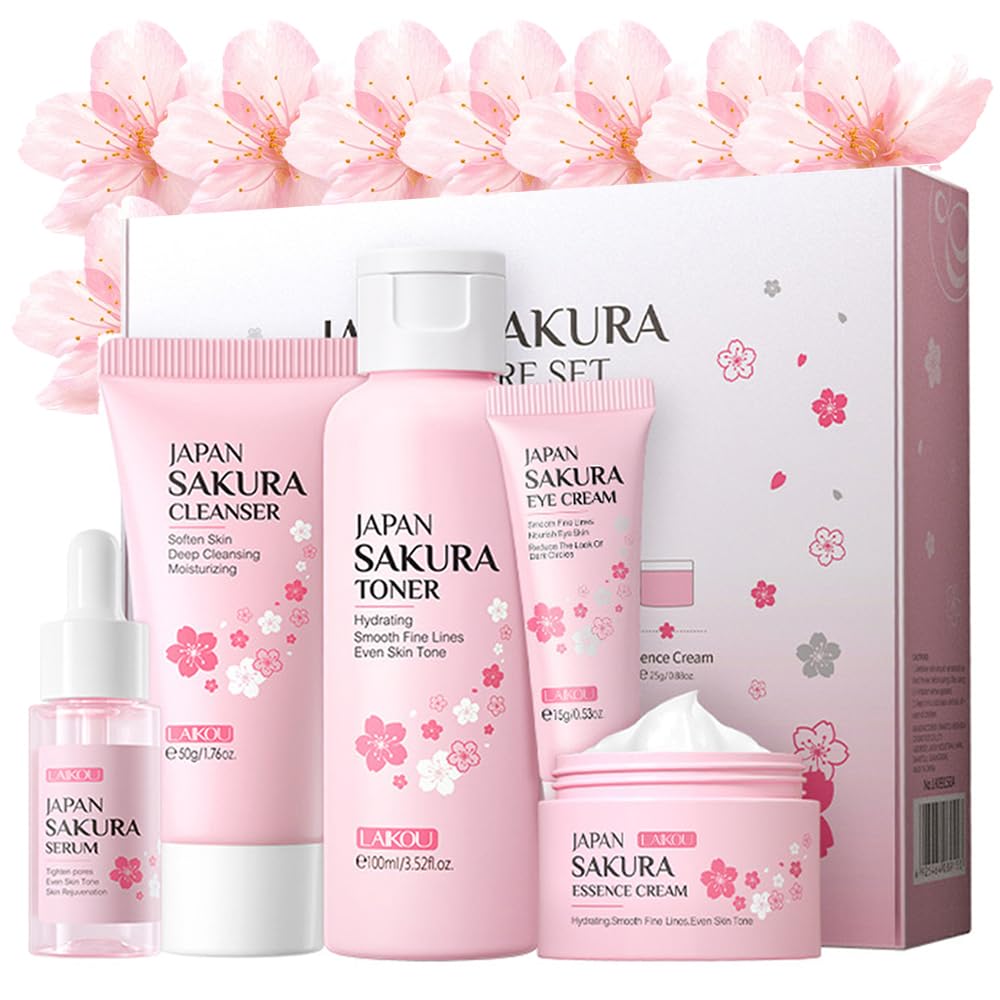 Sakura Skincare Kit for Teenage Girls Women, 5Pcs Skin Care - Product Imagery