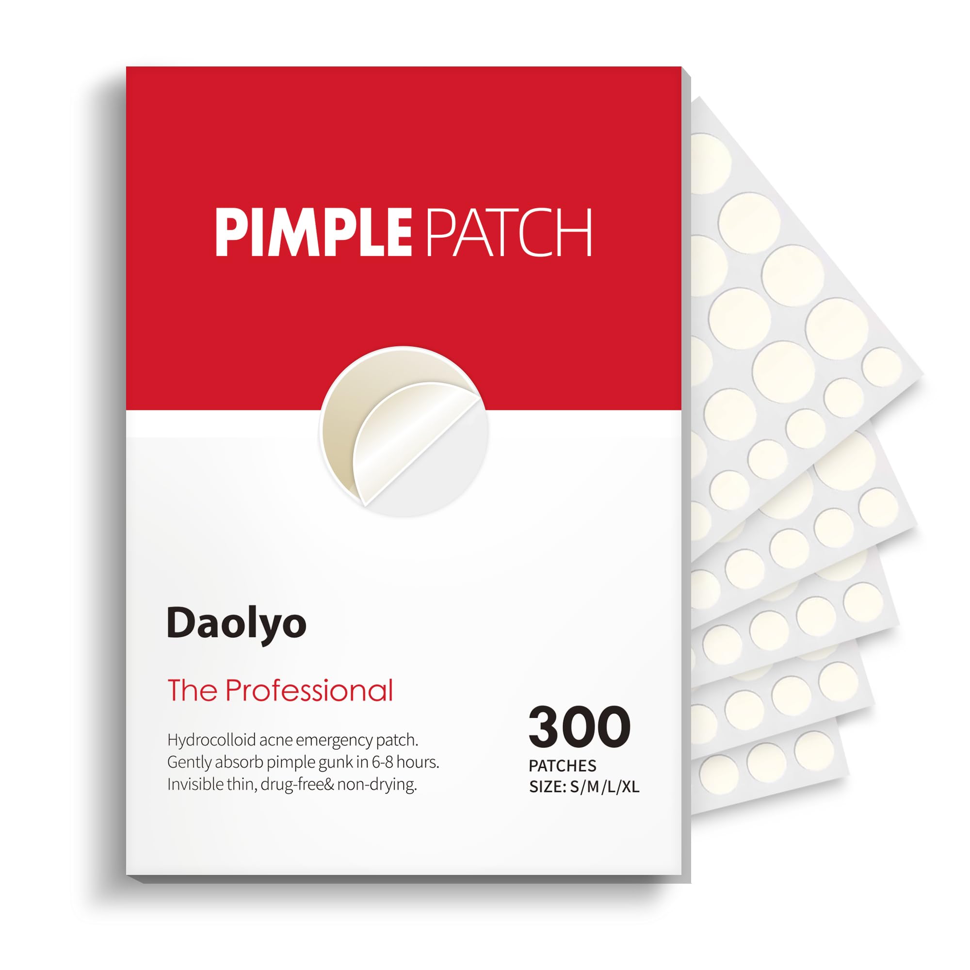 Daolyo Pimple Patches for Face, 4 Size 300 Counts Hydrocolloid - Product Imagery
