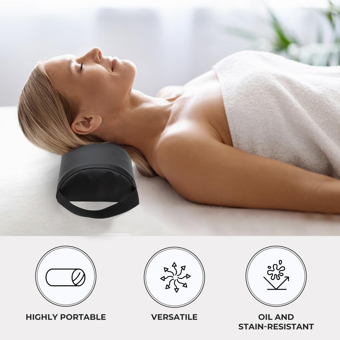 ForPro Premium Half-Round Bolster Pillow for Massage and Yoga, Oil and Stain-Resistant, 6”W x 3" H x 26”L, Black