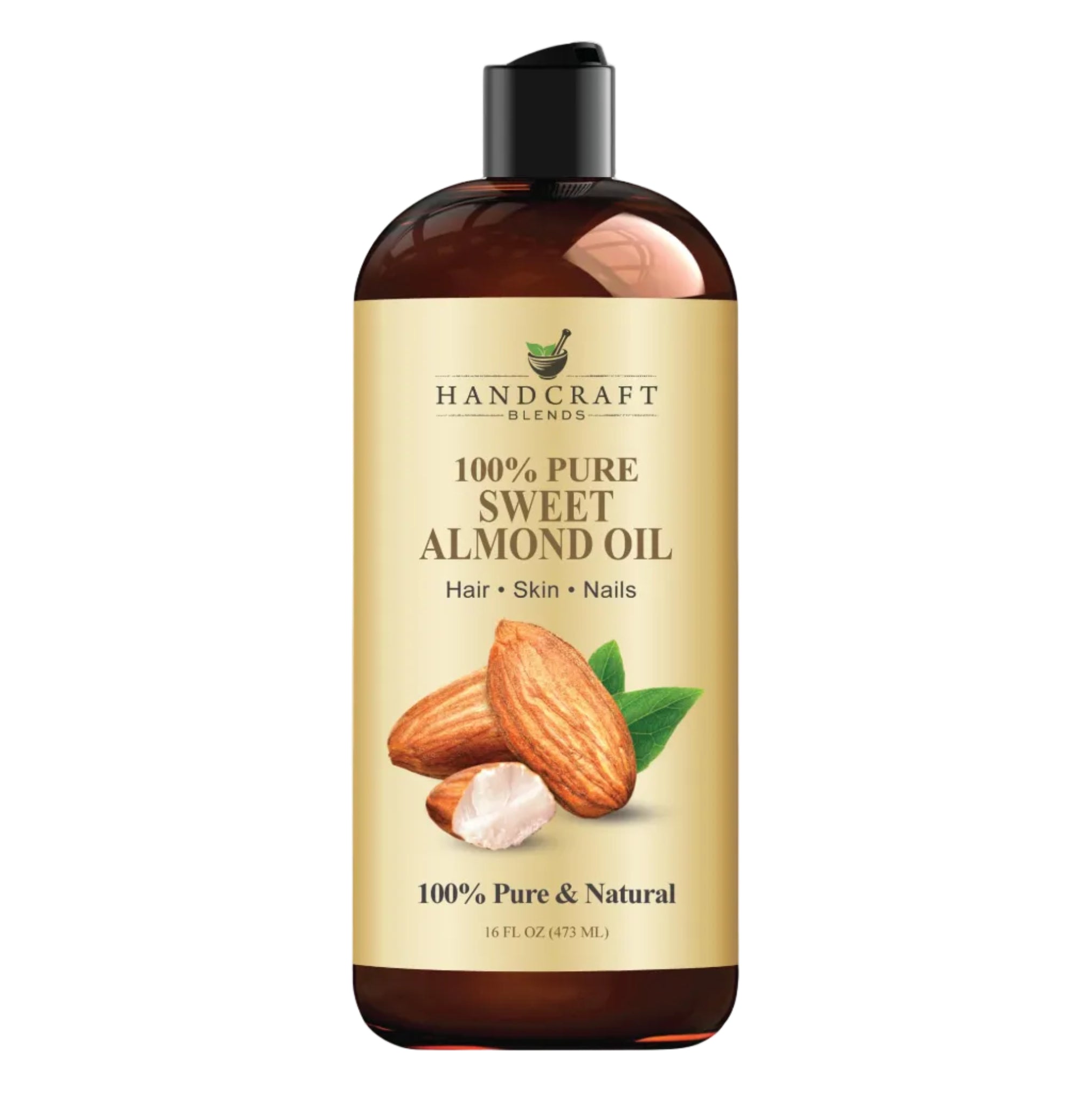 Handcraft Blends 16oz bottle of pure sweet almond oil, a natural bathwater additive for moisturizing and relaxing skin.