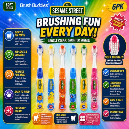 Brush Buddies Sesame Street Toothbrushes for Kids, Soft Bristle - Product Imagery