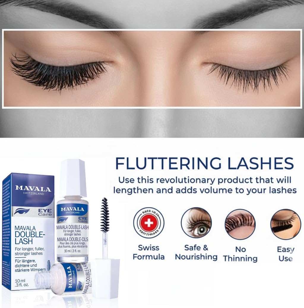 Mavala Double Lash Nutritive Eyelash Serum for the Appearance of Longer Lashes, Natural Looking, Denser Lashes + Eyebrows, 0.3 Ounce Bottle (1 Pack)