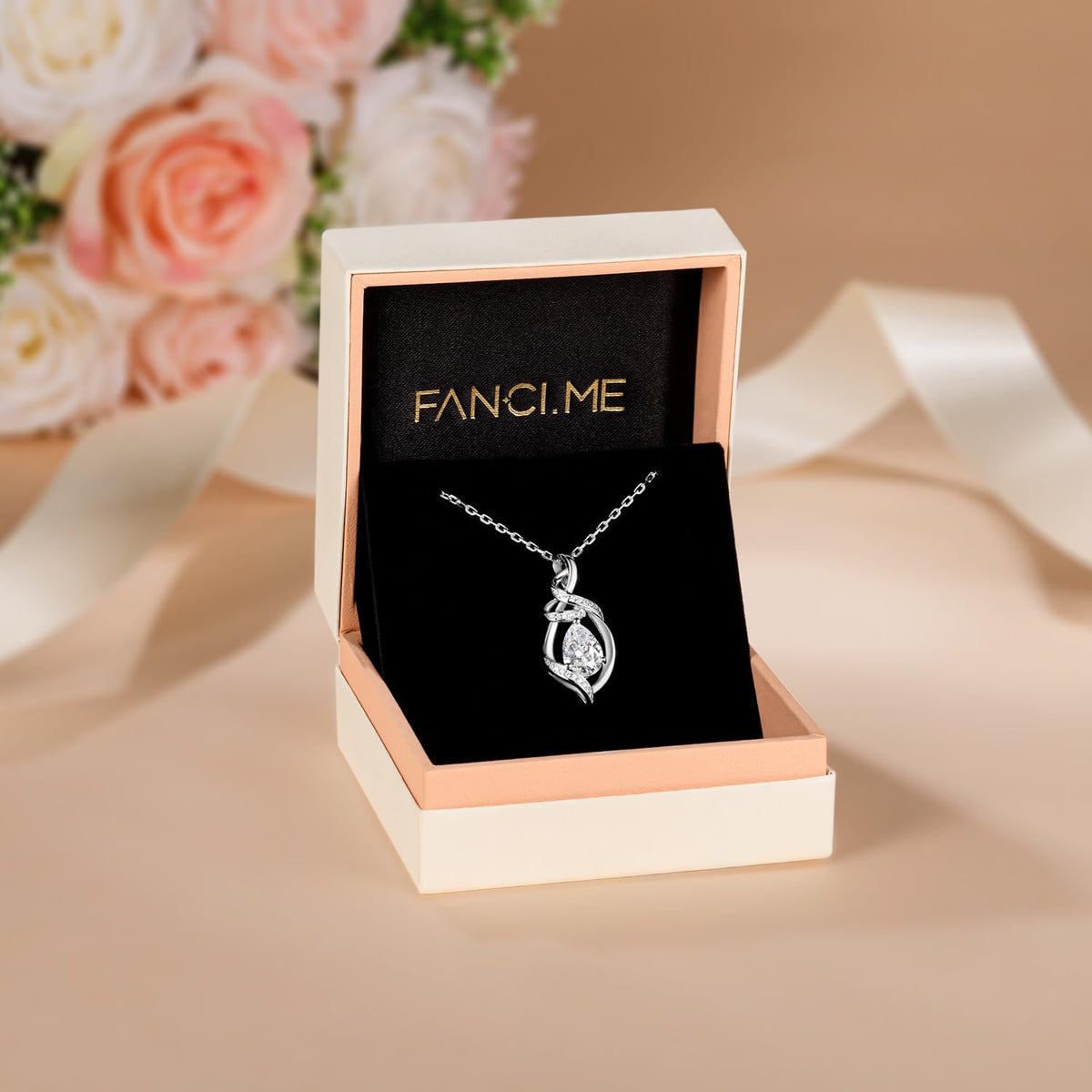 FANCIME Birthstone Necklace for Women Sterling Silver Teardrop Pendant – alternate angle