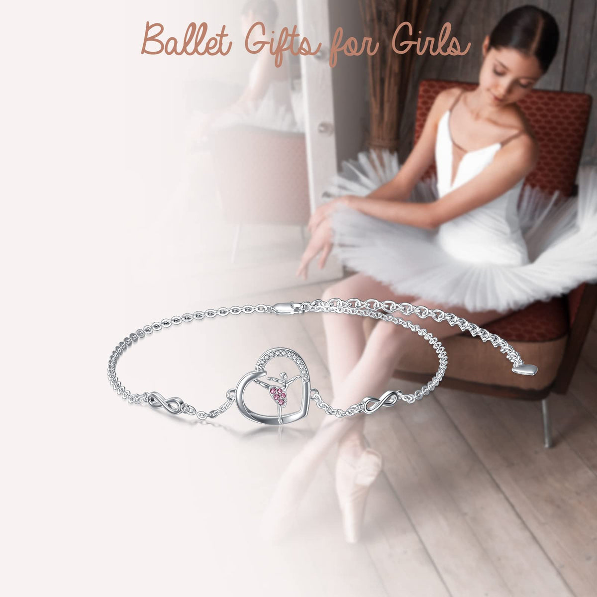 AOBOCO Ballerina Bracelet 925 Sterling Silver Ballet Dancer Jewelry with Crystals from Austria, Christmas Ballet Themed 