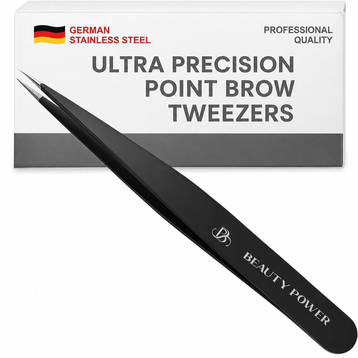 Beauty Power Precision Pointed Tweezers, Ingrown Hair & Eyebrow, Black – Black, Stainless Steel