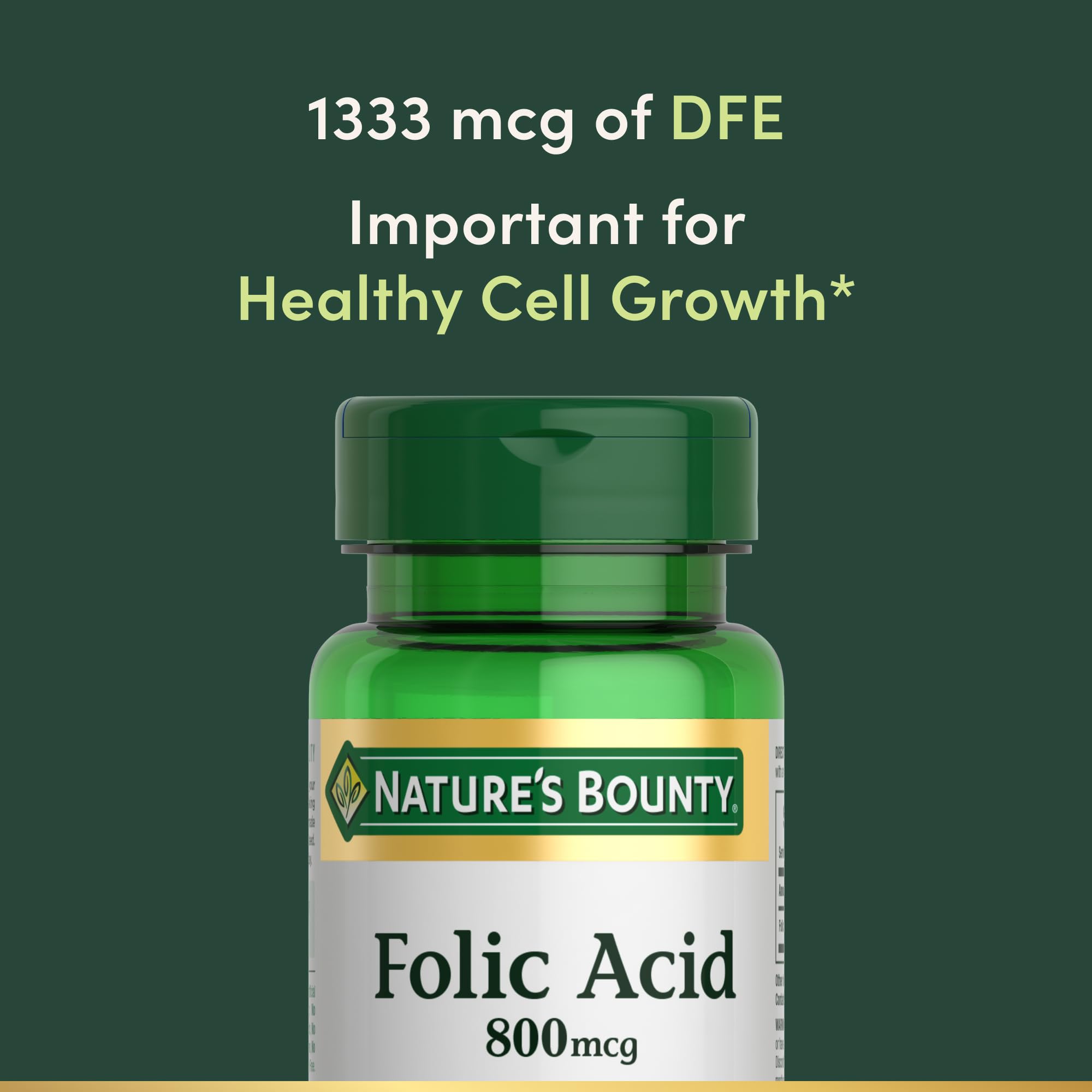 Nature's Bounty Folic Acid Supplement, Supports Cardiovascular Health, 800mcg, 250 Tablets