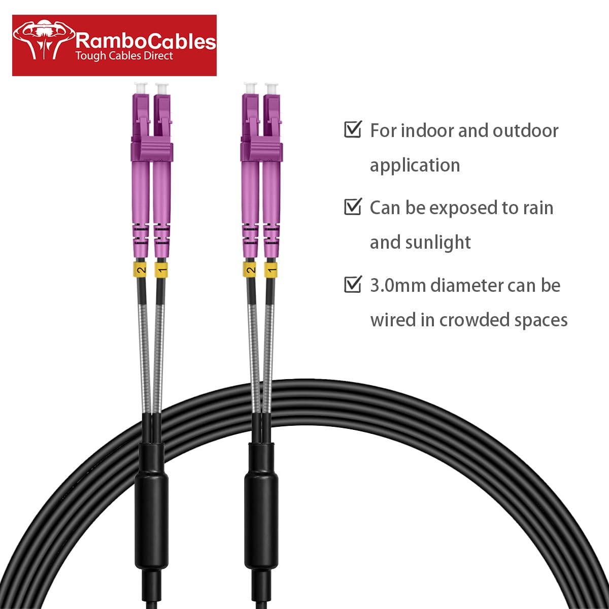 RamboCables OM4 LC to LC Fiber Patch Cable Armored Multimode, 30ft/10m – product photo (Optical)