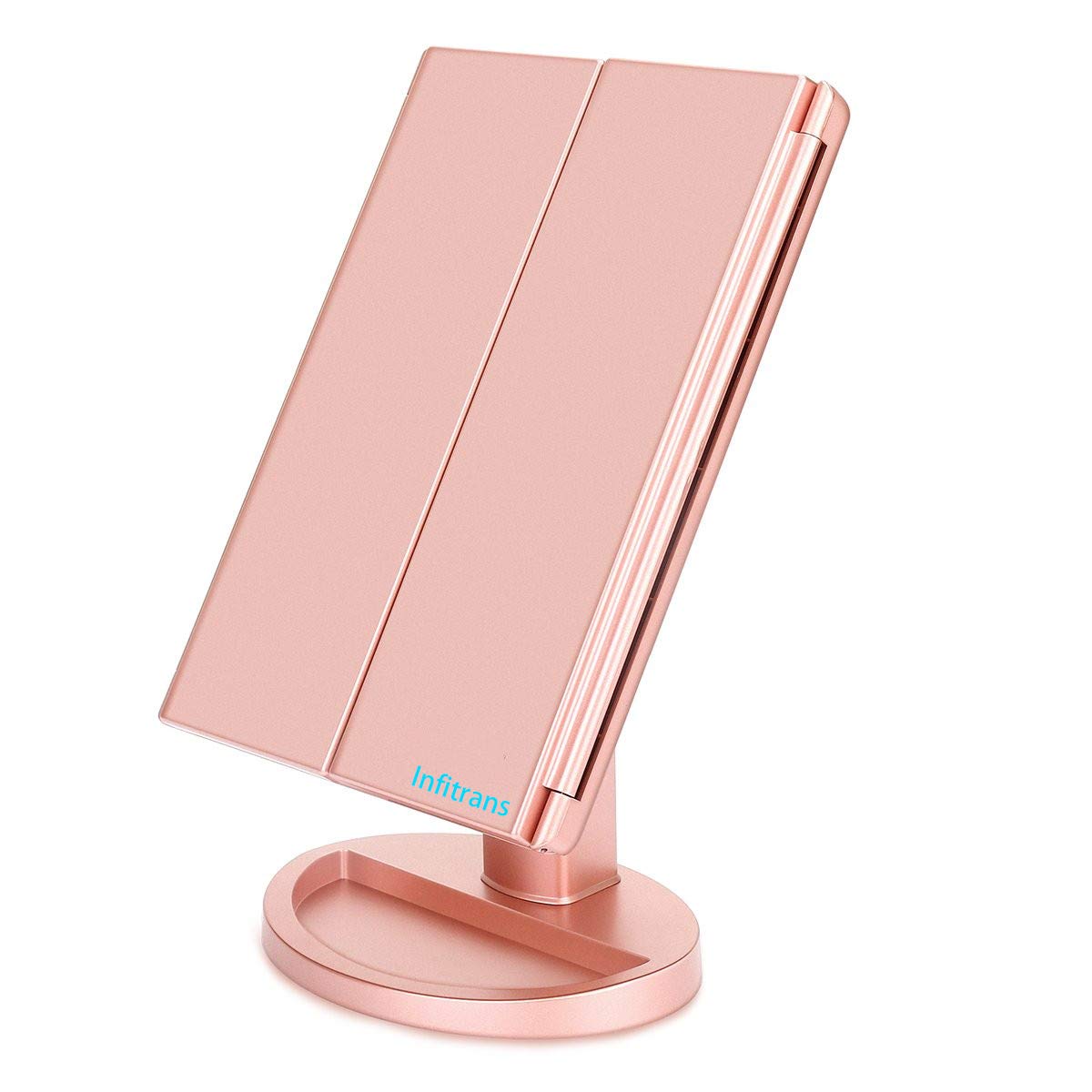 Infitrans Trifold Makeup Mirror Vanity Mirror with Lights,1X 2X 3X Magnification,Touch Control,Adjustable Rotation,Dual 