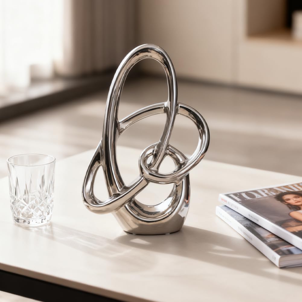 XIYOUQI 11in Silver Ceramic Statue – Modern Abstract Art Figurine for Home Decor Accents, Tabletop Centerpiece for Dinin
