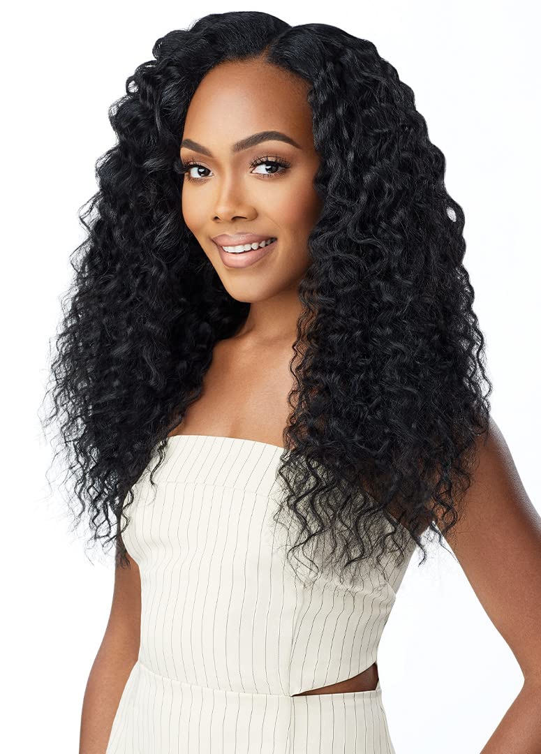 Outre Big Beautiful Hair Clip-In- 9PCS - Peruvian Wave 18" (NATURAL BROWN) – packaging and label