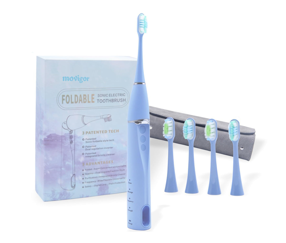 Movigor Foldable Electric Toothbrush for Adults – Dual UV Sanitization, 272 Sonic Modes, USB-C Rechargeable, 4 Brush Hea