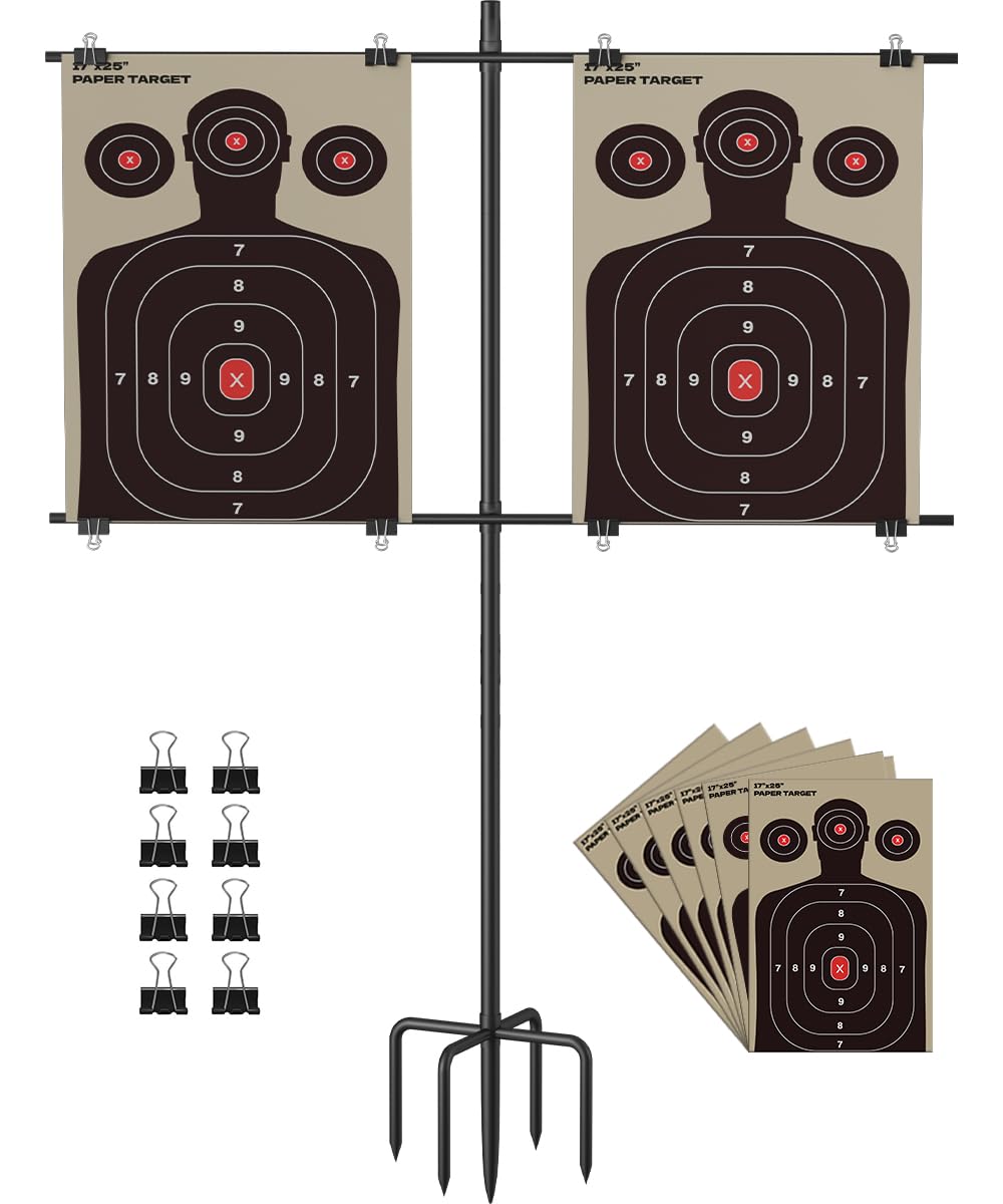 Ardier Adjustable Shooting Target Stand with 5-Prong Base, Portable Steel Target Holder with 9 Clips and 15 pcs Paper, I