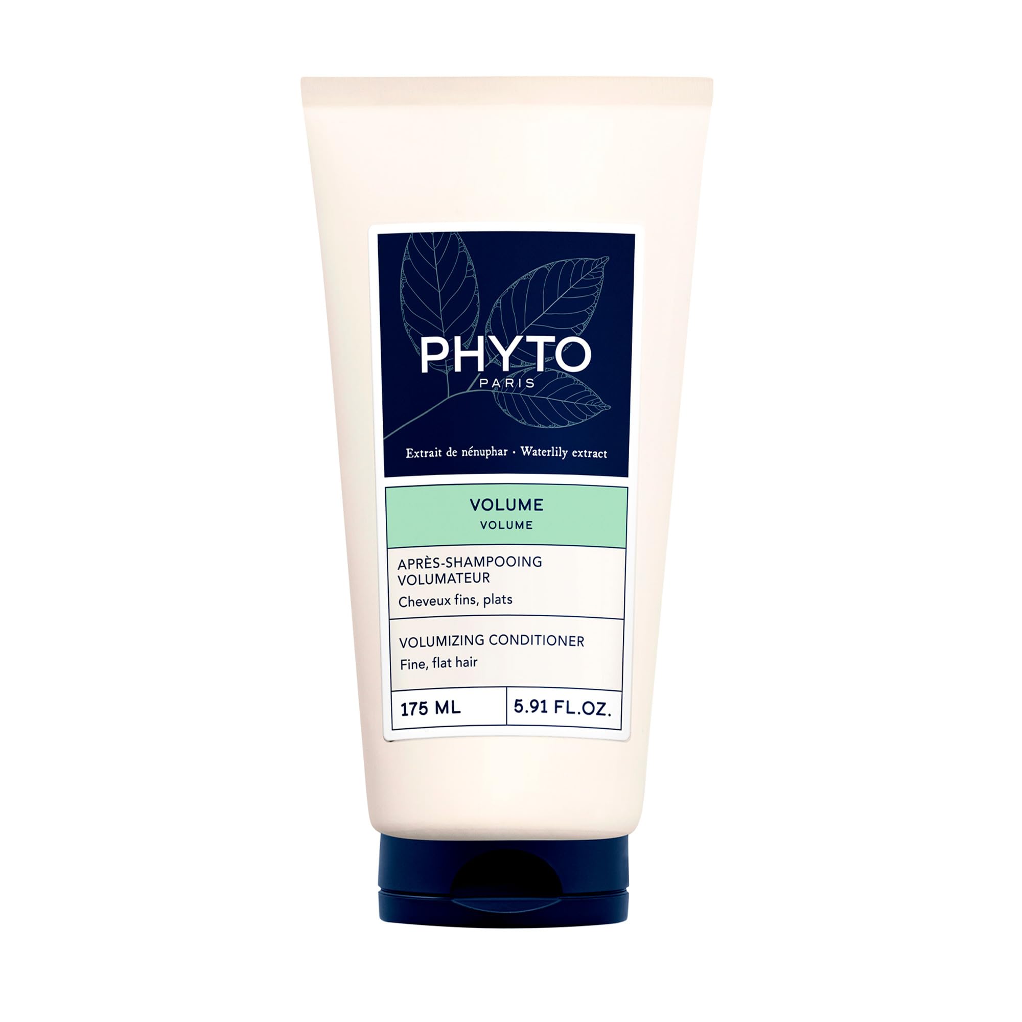 PHYTO Volume Conditioner for fine and thin hair, 5.91 fl oz, showing the conditioner bottle with a sleek design and label.