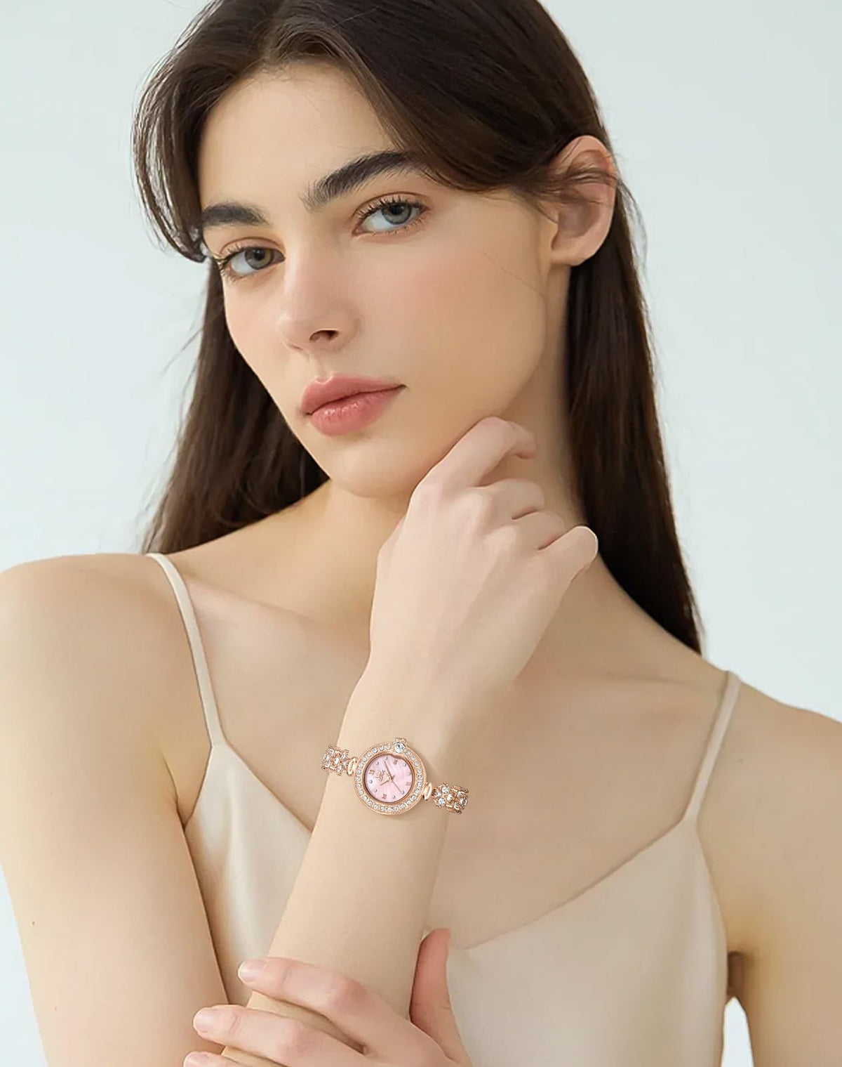 OPK Womens Rose Gold/Silver/Pink Bracelet Waterproof Luxury Diamond Watch – close-up detail