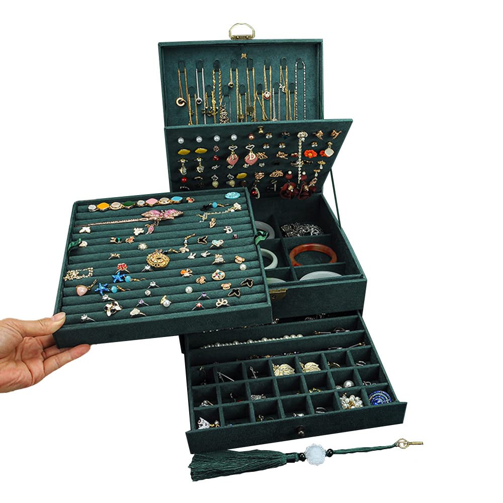 GYJOYERO Jewelry Organizer 5 Layers Velvet Square Jewelry Box Women Necklace Ear studs Display Bangles Large Jewelry Sto