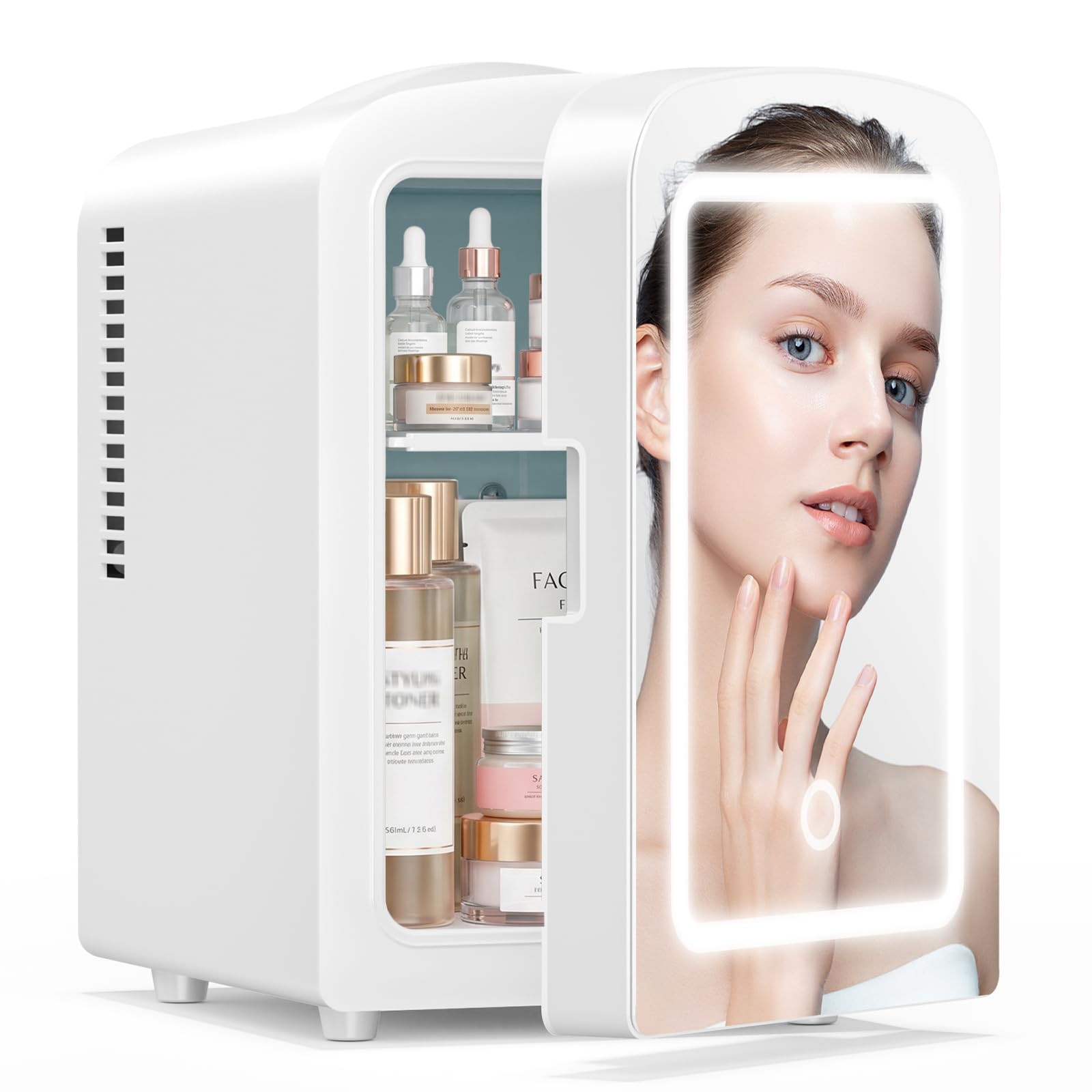 Xbeauty 4L Mini Skincare Fridge With Dimmable LED Mirror - Product Imagery