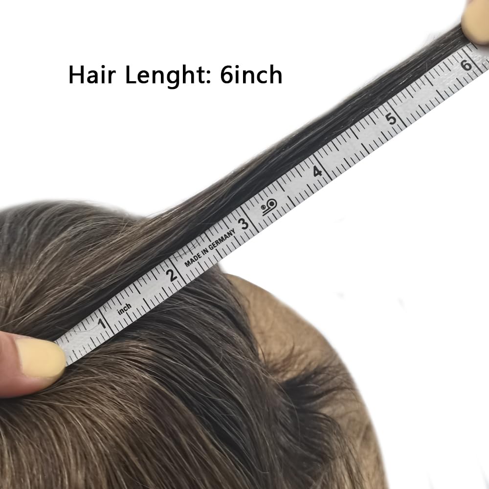 Curve Hair men's toupee wig in medium brown, 7x9 inches, monofilament hair unit with durable poly coating for natural look.