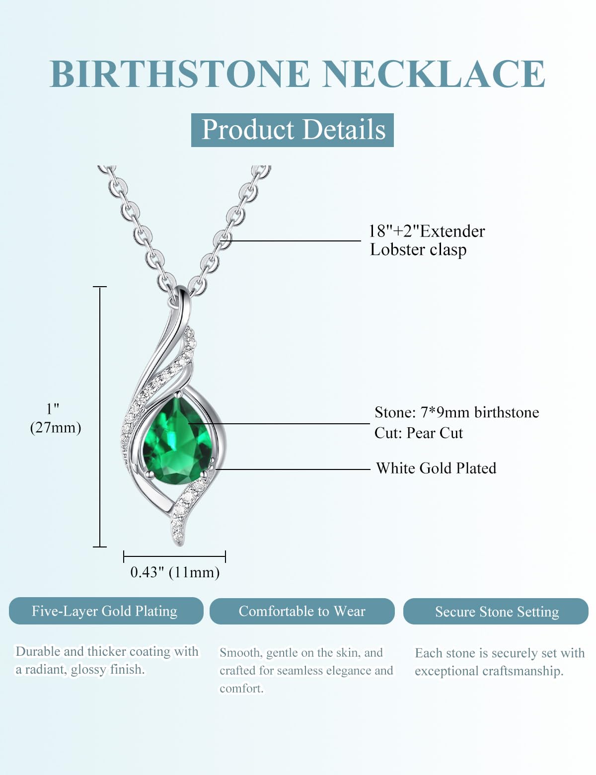 yoalincy Birthstone Necklaces for Women Infinity Pendant S925 Sterling Silver Teardrop Pendant Necklace Anniversary Birt