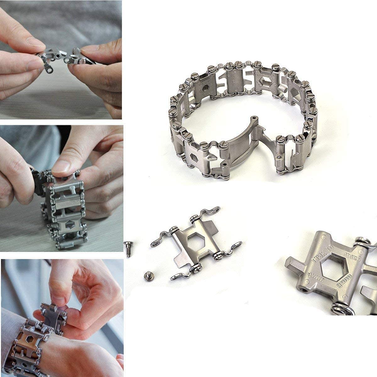 Lemasa Multitool Bracelet 29 in 1, 22cm Stainless Steel, Outdoor Travel Men Watch Strap, Trend Bracelet with A Pry Tool 
