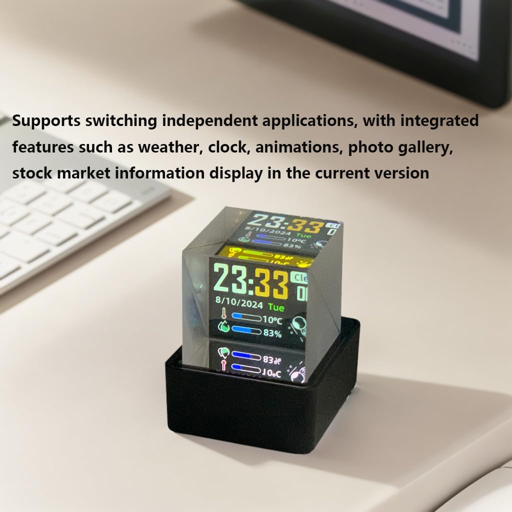 MLWSHR HolaCube WiFi Holographic Crystal 3D Photo Display, Smart Weather Station & Digital Clock with GIF Animations and