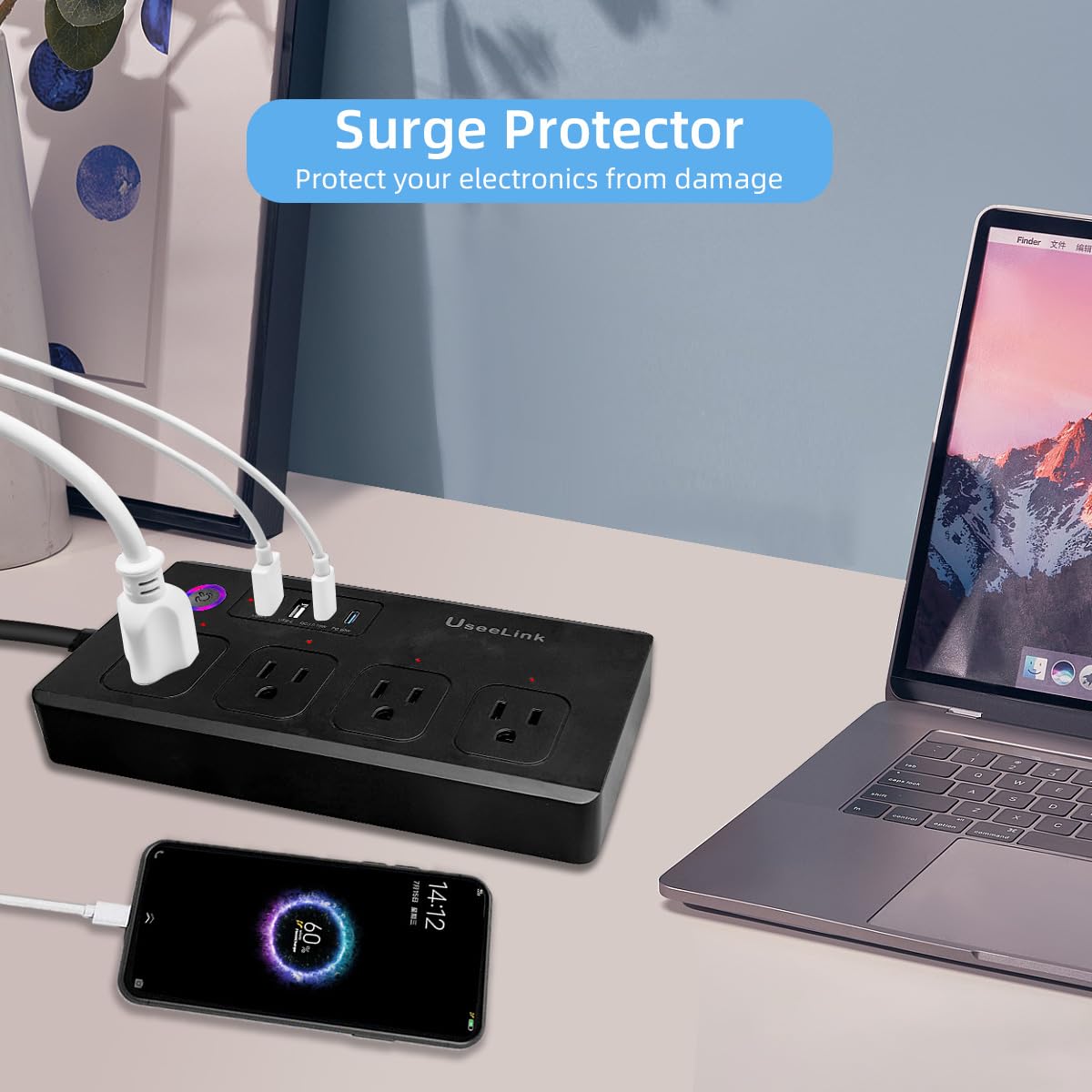 UseeLink Smart Power Strip Surge Protector 16A, Smart Plug That Compatible with Alexa & Google Home, WiFi Outlets with A