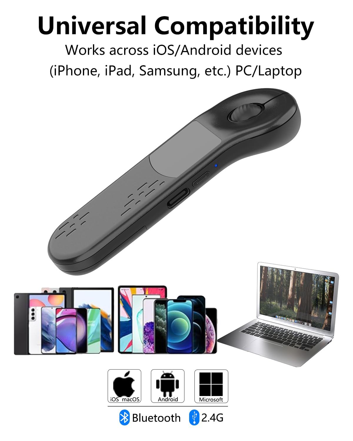 ZOZVO Rechargeable Air Mouse for PC/iOS/Android with Touchpad Wireless PPT Presenter with Bluetooth 2.4G, Works with Pow