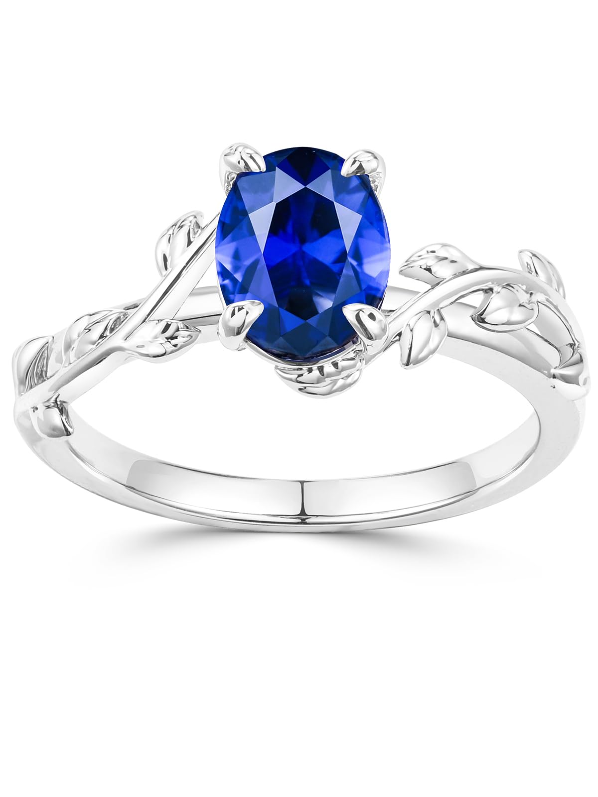 Wyyxl Nature Leaf Ring Sterling Silver Gold Plated Oval Gemstone Engagement Promise Rings Jewelry for Women – Sapphire S