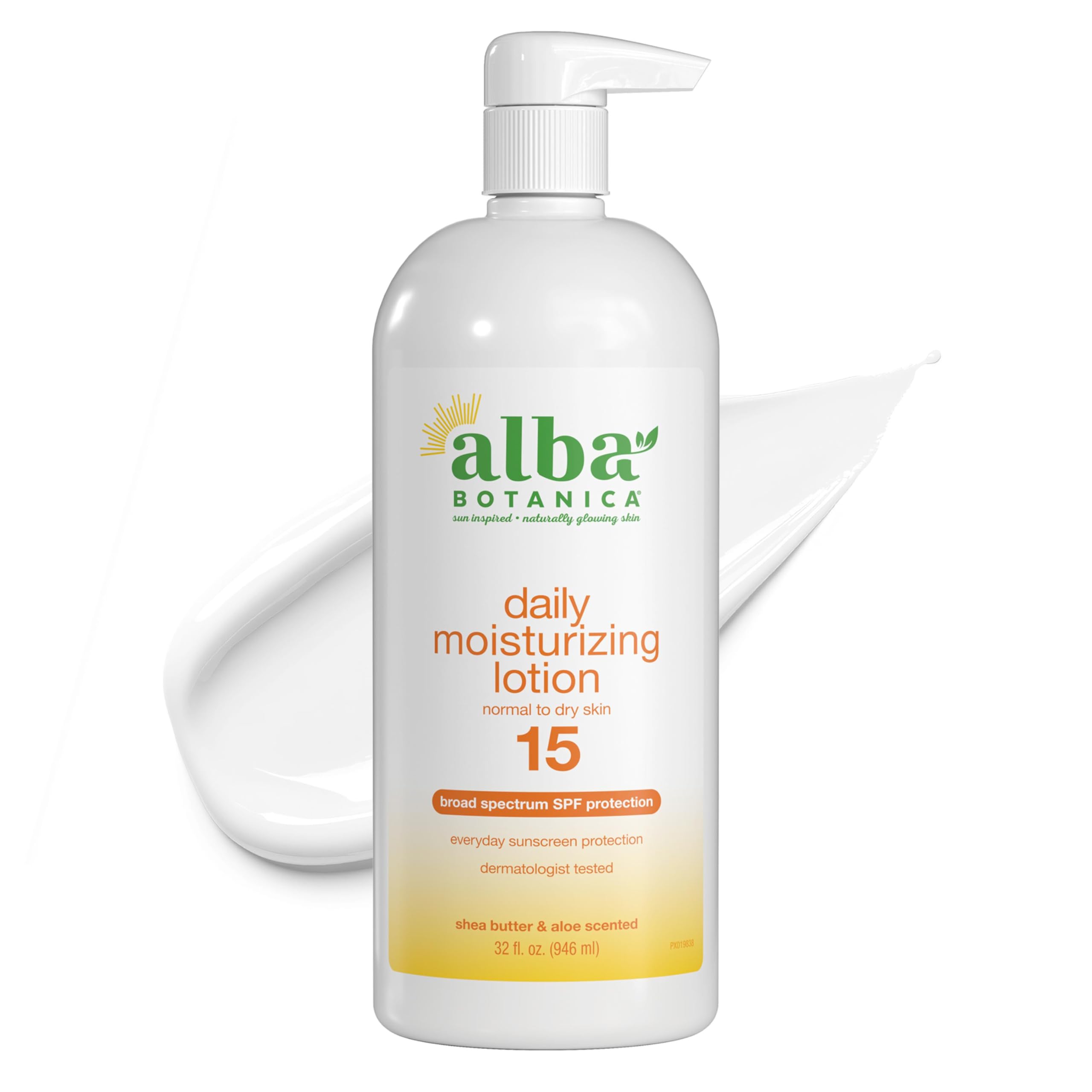 Alba Botanica Daily Moisturizing Lotion SPF 15, Normal to Dry Skin, with Shea Butter and Aloe, 32 Oz (Packaging May Vary)