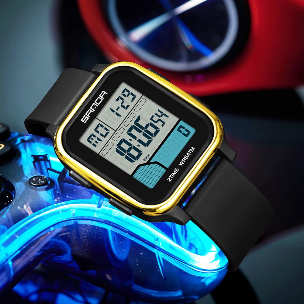 Lorciix Digital Sports Watch for Men Women, 5ATM Waterproof with Pedometer, Stopwatch, Alarm, LED Backlight for Running 