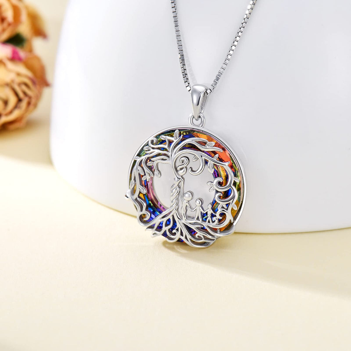TOUPOP Gifts for Mom Mother and Daughter/Son Necklace Sterling Silver Tree of Life Pendant with Austrian Crystal Jewelry