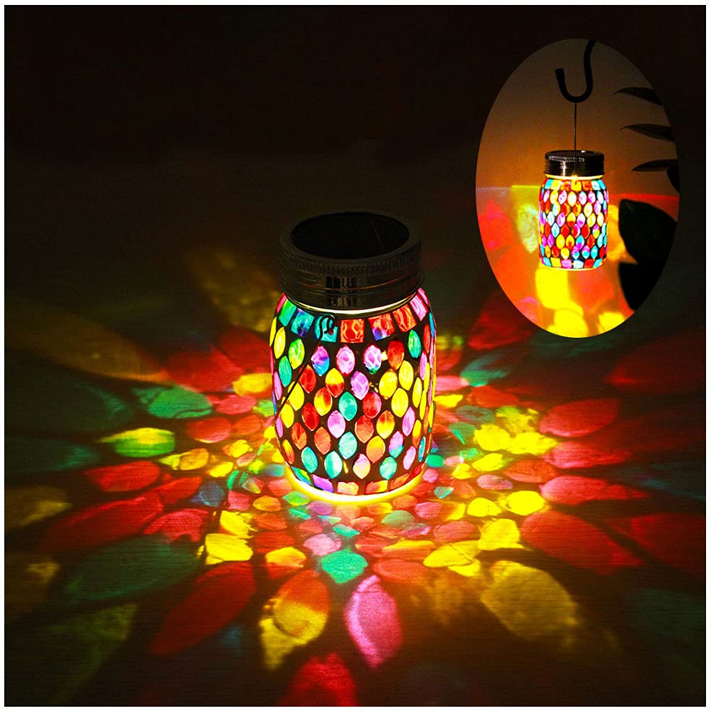 GUANFU Mosaic Lights Outdoor Hanging Lanterns, Rechargeable Mosaic Solar Lanterns， Outdoor Waterproof Solar Night Lights