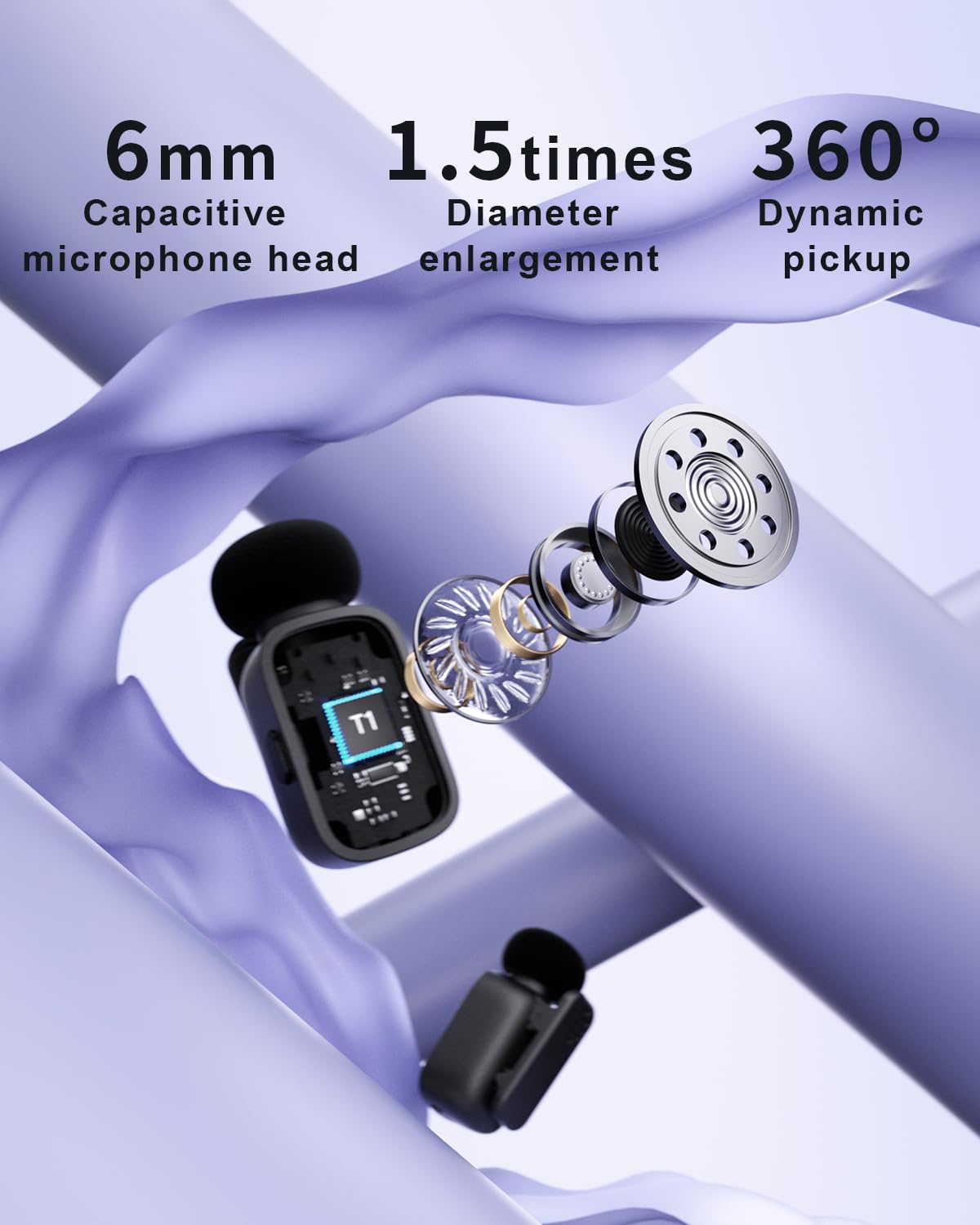 METTOMUS T1 mini Wireless Lavalier Microphone for iPhone/Android/iPad, 3-Level Noise Reduction, 30H Battery Life, AI Voi