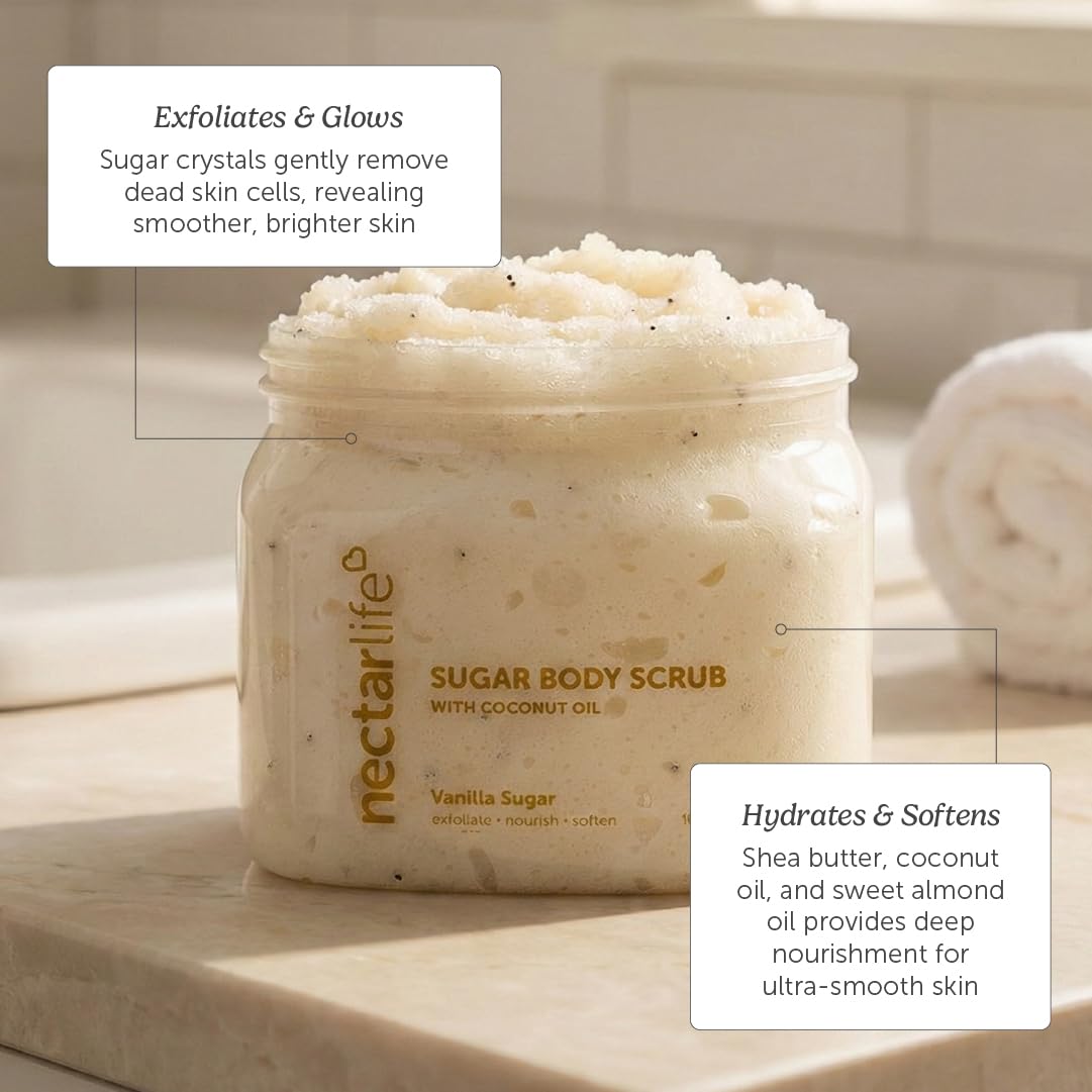 Nectar Bath Treats Sugar Scrub, Exfoliating Body Scrub (16 Ounce, Vanilla) – close-up detail
